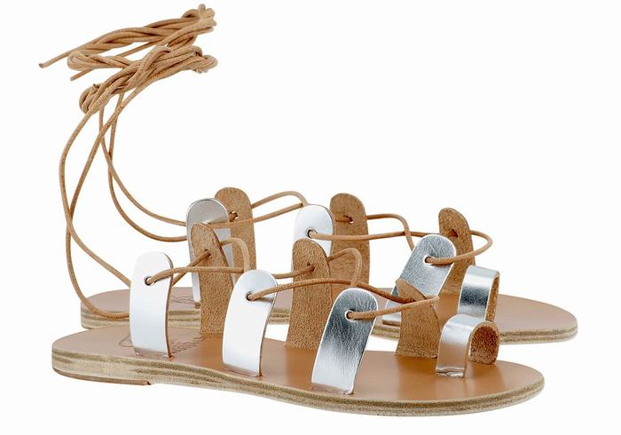 Silver Ancient Greek Sandals Alcyone Leather Women Gladiator Sandals | QNY6928OA