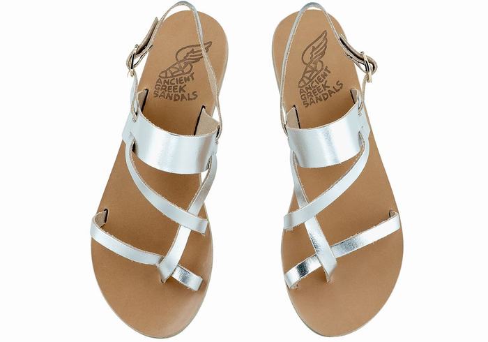 Silver Ancient Greek Sandals Alethea Leather Women Back-Strap Sandals | GDA6850PP