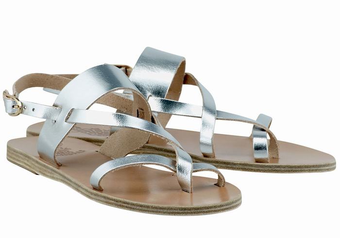 Silver Ancient Greek Sandals Alethea Leather Women Back-Strap Sandals | GDA6850PP