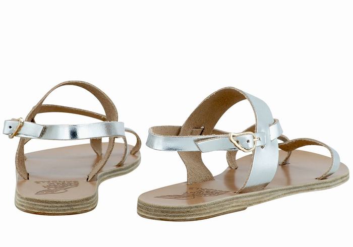 Silver Ancient Greek Sandals Alethea Leather Women Back-Strap Sandals | GDA6850PP