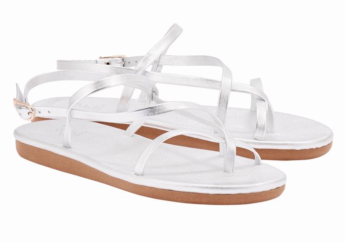 Silver Ancient Greek Sandals Alethea Women Back-Strap Sandals | OMN1029IP