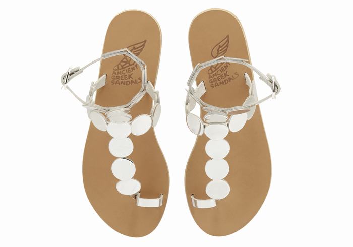 Silver Ancient Greek Sandals Asteras Leather Women Toe-Post Sandals | MDG9715GT