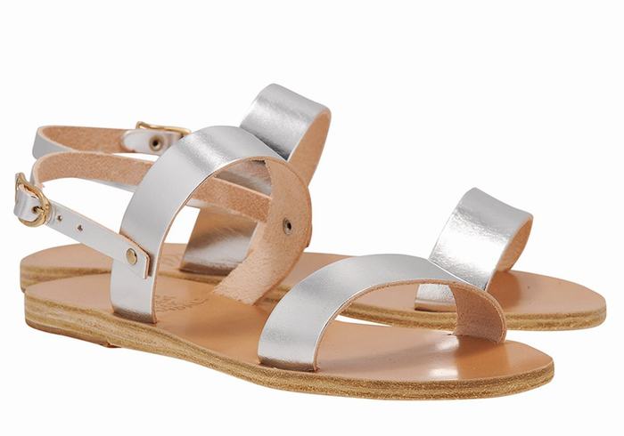 Silver Ancient Greek Sandals Clio Women Back-Strap Sandals | MSV7317KM