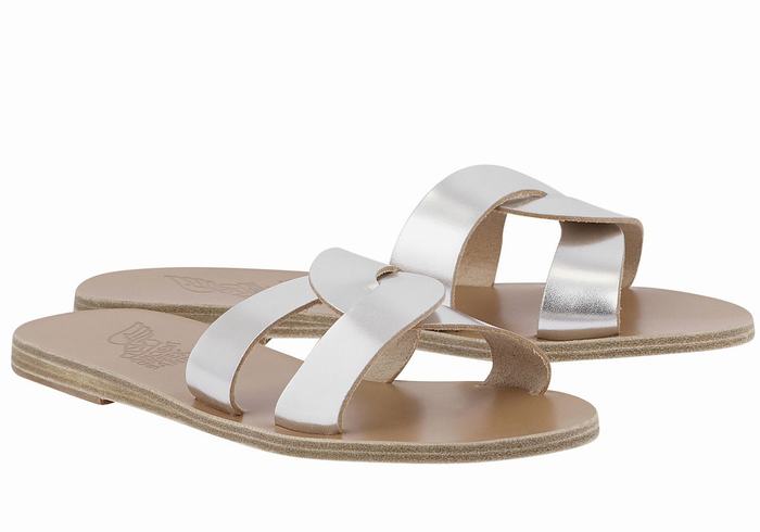 Silver Ancient Greek Sandals Desmos Women Slide Sandals | HKX7678LO