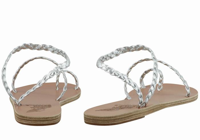 Silver Ancient Greek Sandals Eleftheria Leather Women Braided Sandals | UXW4414FZ