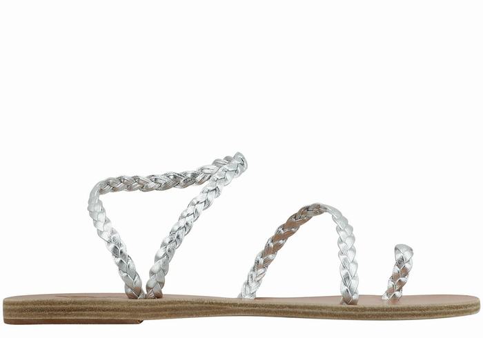 Silver Ancient Greek Sandals Eleftheria Leather Women Braided Sandals | UXW4414FZ