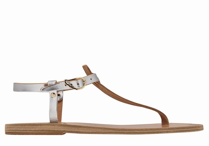 Silver Ancient Greek Sandals Lito Flip Flop Leather Women Back-Strap Sandals | UZR1737DO