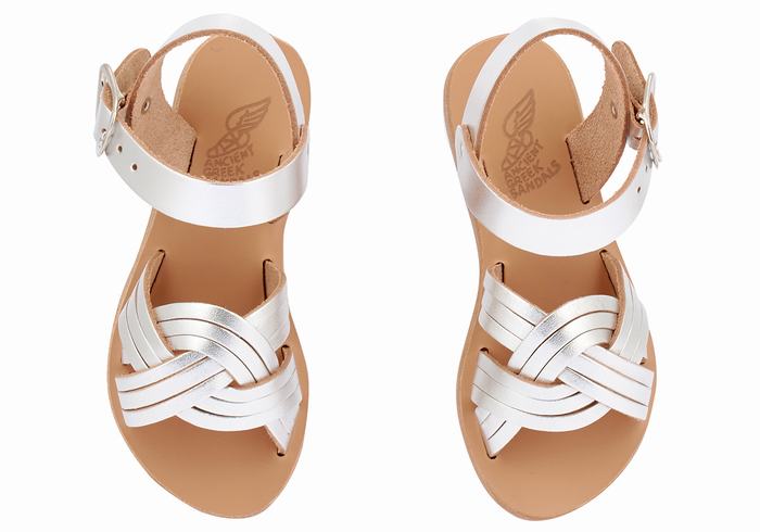 Silver Ancient Greek Sandals Little Electra Soft Kids' Flat Sandals | BPQ3214XH