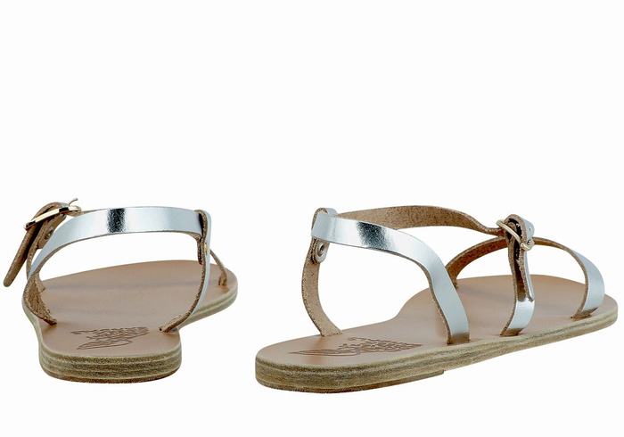 Silver Ancient Greek Sandals Niove Leather Women Back-Strap Sandals | HJZ2068QO