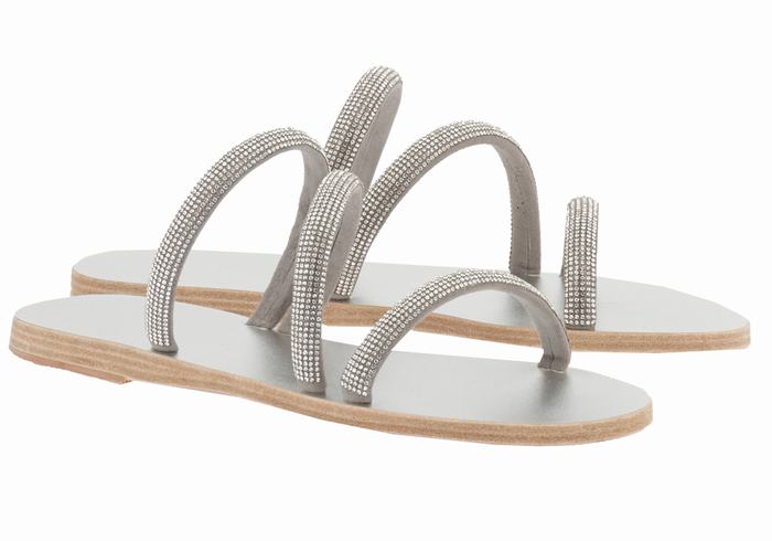 Silver Ancient Greek Sandals Polytimi Diamante Women Slide Sandals | JNF4812MQ