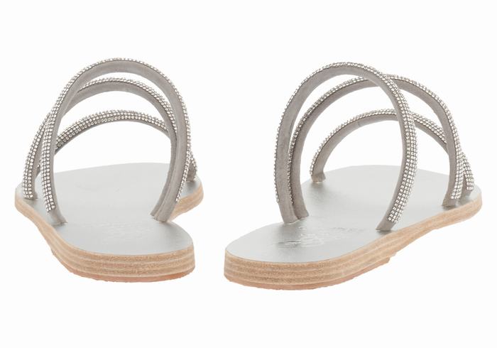 Silver Ancient Greek Sandals Polytimi Diamante Women Slide Sandals | JNF4812MQ