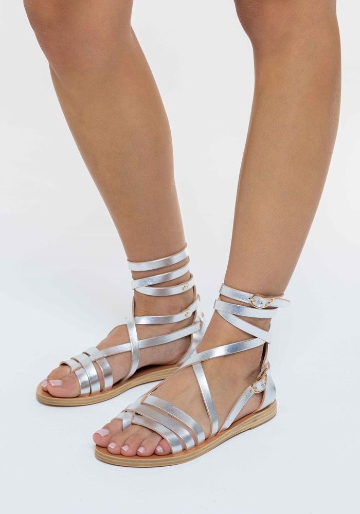 Silver Ancient Greek Sandals Satira Leather Women Gladiator Sandals | QGJ3798KT