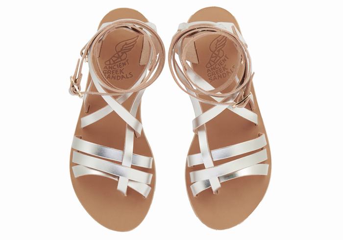 Silver Ancient Greek Sandals Satira Leather Women Gladiator Sandals | QGJ3798KT