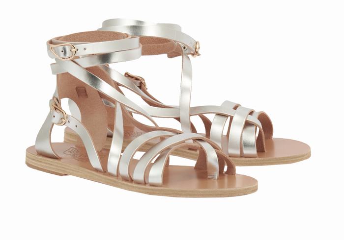 Silver Ancient Greek Sandals Satira Leather Women Gladiator Sandals | QGJ3798KT