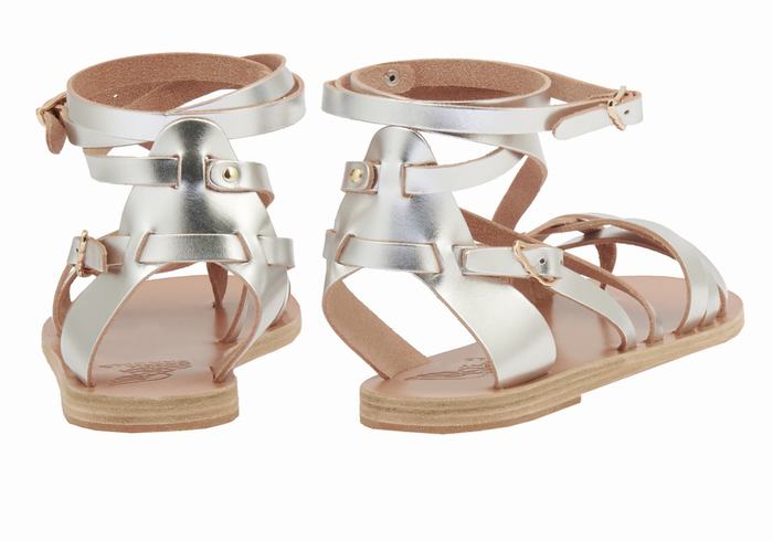 Silver Ancient Greek Sandals Satira Leather Women Gladiator Sandals | QGJ3798KT