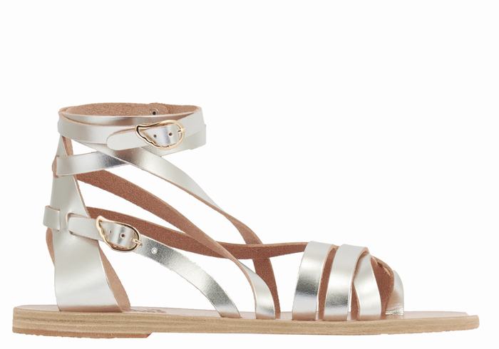 Silver Ancient Greek Sandals Satira Leather Women Gladiator Sandals | QGJ3798KT