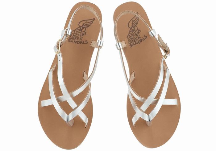 Silver Ancient Greek Sandals Semele Leather Women Back-Strap Sandals | KLV4491NA