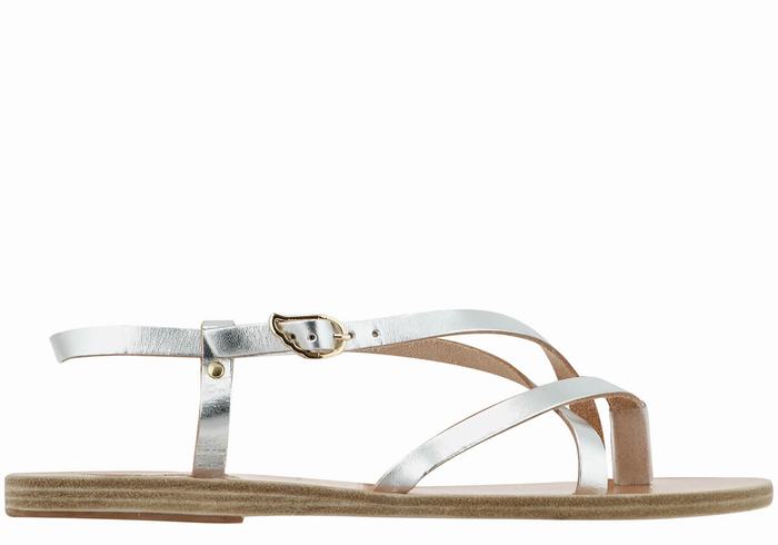 Silver Ancient Greek Sandals Semele Leather Women Back-Strap Sandals | KLV4491NA