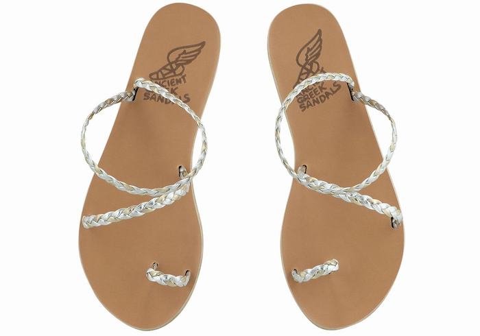 Silver Gold White Ancient Greek Sandals Eleftheria Leather Women Braided Sandals | ERF7612MY