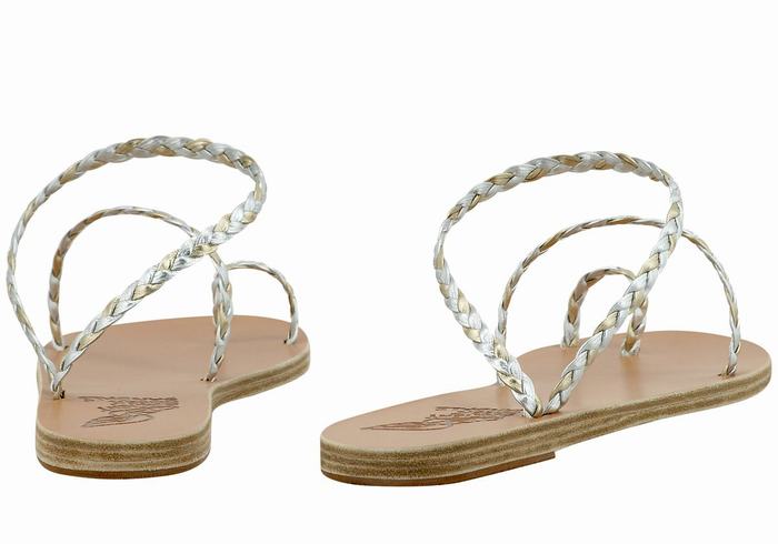 Silver Gold White Ancient Greek Sandals Eleftheria Leather Women Braided Sandals | ERF7612MY