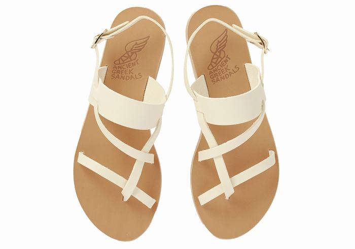 White Ancient Greek Sandals Alethea Leather Women Back-Strap Sandals | VJZ256UI