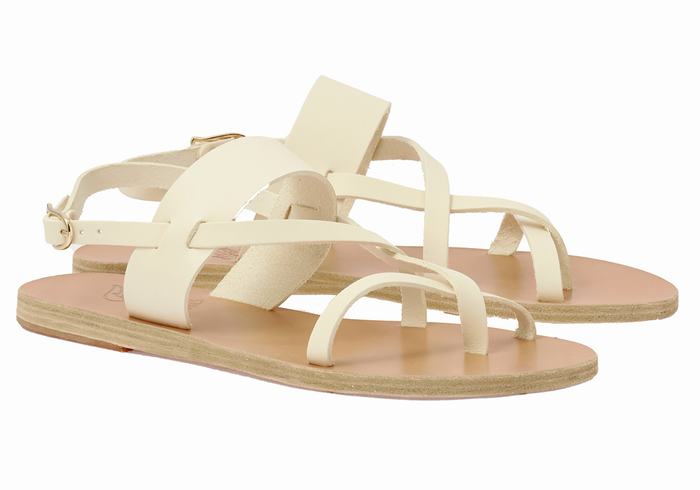 White Ancient Greek Sandals Alethea Leather Women Back-Strap Sandals | VJZ256UI