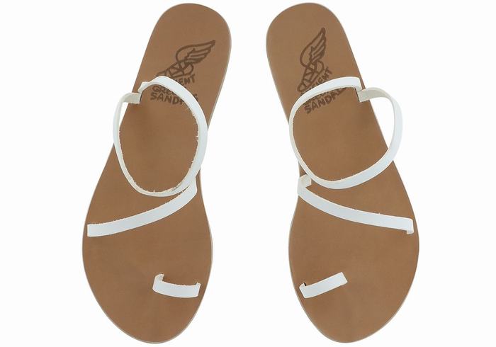 White Ancient Greek Sandals Apli Eleftheria Leather Women Toe-Post Sandals | SBK6718UZ