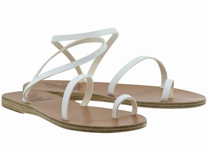 White Ancient Greek Sandals Apli Eleftheria Leather Women Toe-Post Sandals | SBK6718UZ