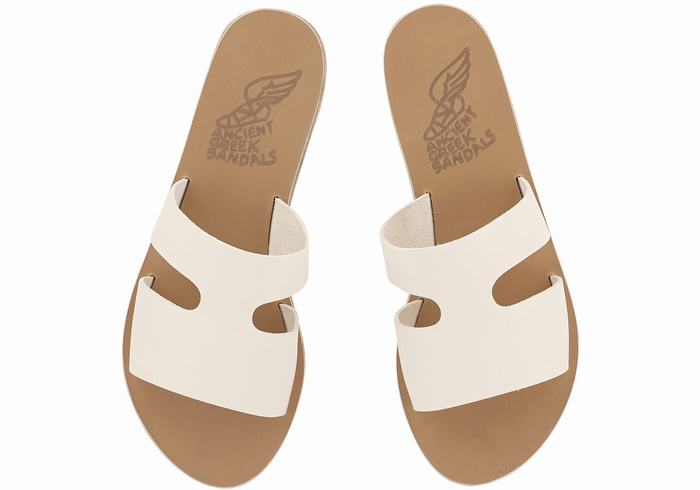 White Ancient Greek Sandals Apteros Women Slide Sandals | CNB3040XP