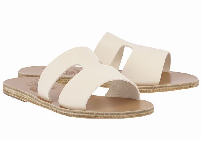 White Ancient Greek Sandals Apteros Women Slide Sandals | CNB3040XP