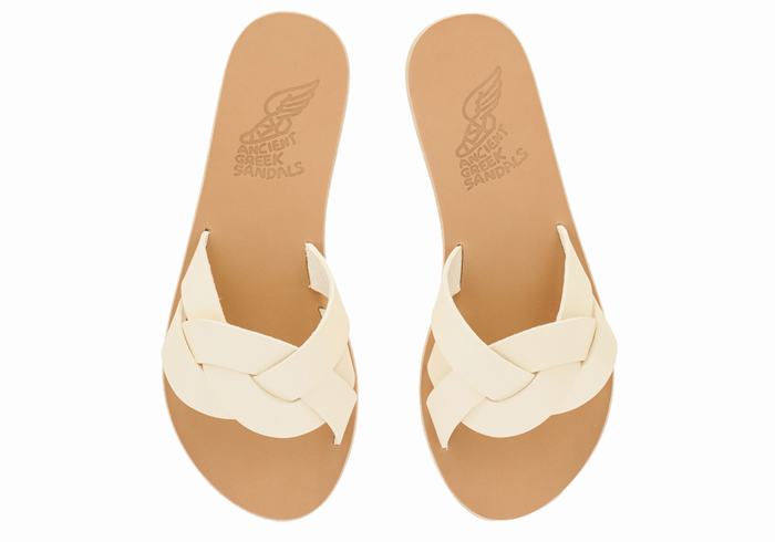 White Ancient Greek Sandals Arachne Women Slide Sandals | JYT5879JP