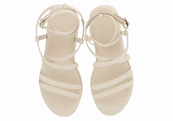 White Ancient Greek Sandals Aristea Leather Women Platform Sandals | AWL14100ZW