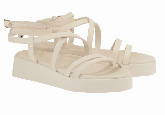 White Ancient Greek Sandals Aristea Leather Women Platform Sandals | AWL14100ZW