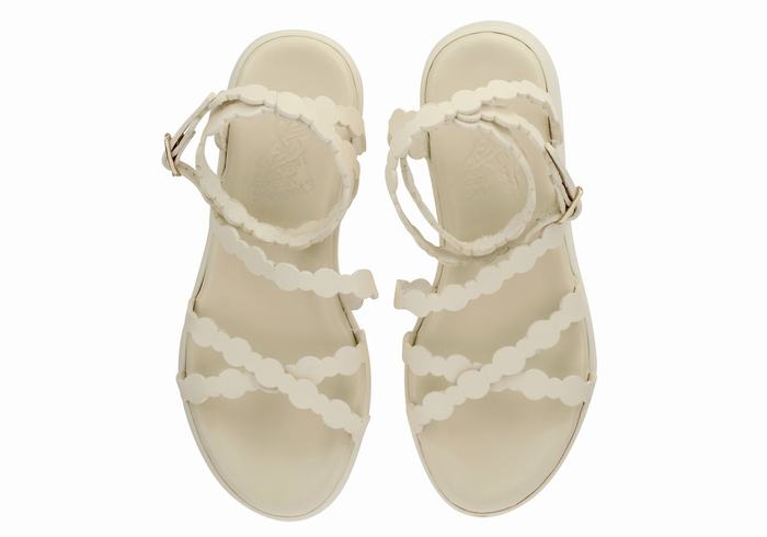 White Ancient Greek Sandals Aspis Leather Women Platform Sandals | FCE183SF