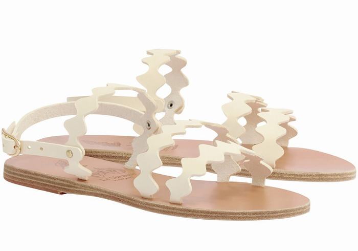 White Ancient Greek Sandals Clio Onda Leather Women Back-Strap Sandals | FLZ9452FB