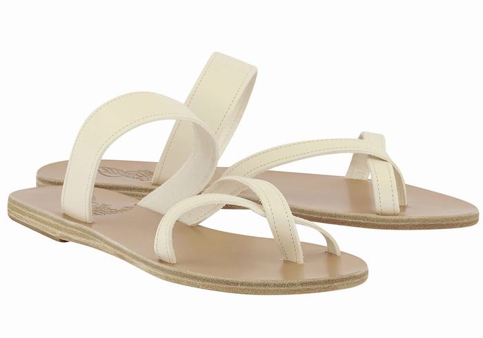 White Ancient Greek Sandals Daphnae Leather Women Slide Sandals | KKQ8689US