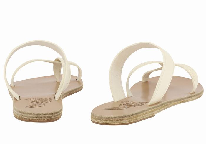 White Ancient Greek Sandals Daphnae Leather Women Slide Sandals | KKQ8689US