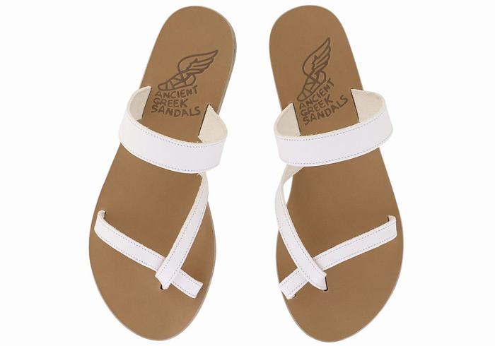 White Ancient Greek Sandals Daphnae Leather Women Slide Sandals | NTC6879TL