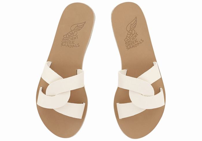 White Ancient Greek Sandals Desmos Women Slide Sandals | XBV820LK