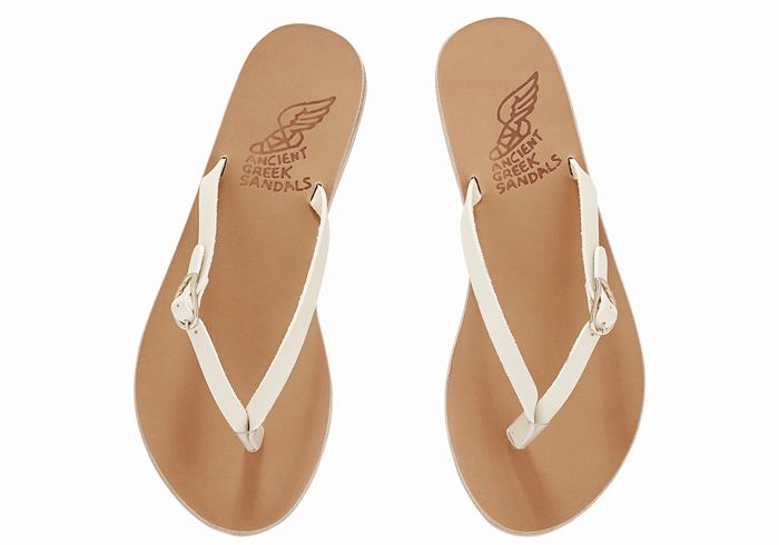 White Ancient Greek Sandals Dihalo Leather Women Flip Flops | SJK9762IR