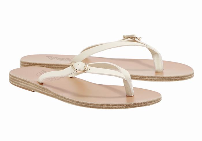 White Ancient Greek Sandals Dihalo Leather Women Flip Flops | SJK9762IR