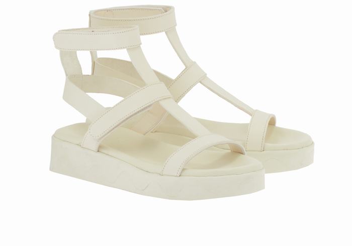 White Ancient Greek Sandals Efrosini Leather Women Platform Sandals | BXL936EC