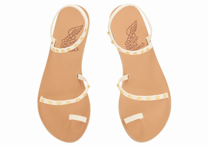 White Ancient Greek Sandals Eleftheria Bee Women Toe-Post Sandals | GHN751JF