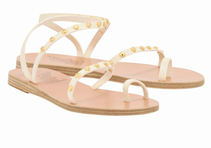 White Ancient Greek Sandals Eleftheria Bee Women Toe-Post Sandals | GHN751JF