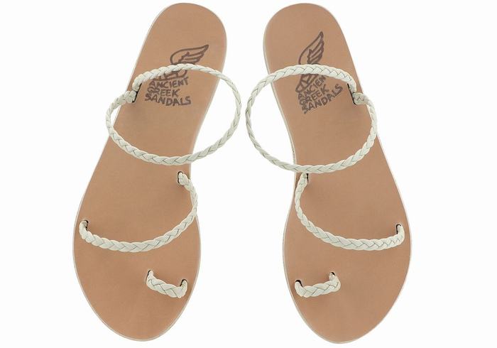 White Ancient Greek Sandals Eleftheria Leather Women Braided Sandals | OAQ4473KO