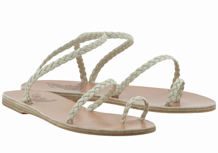 White Ancient Greek Sandals Eleftheria Leather Women Braided Sandals | OAQ4473KO