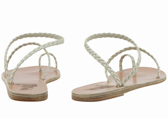 White Ancient Greek Sandals Eleftheria Leather Women Braided Sandals | OAQ4473KO