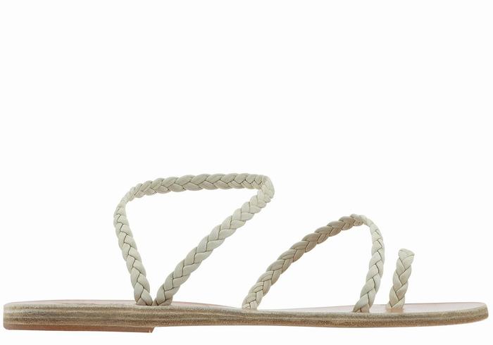 White Ancient Greek Sandals Eleftheria Leather Women Braided Sandals | OAQ4473KO