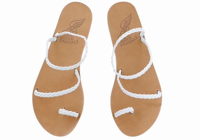 White Ancient Greek Sandals Eleftheria Leather Women Braided Sandals | MYM4598ZQ