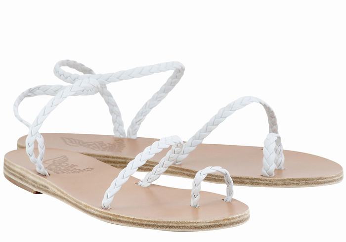 White Ancient Greek Sandals Eleftheria Leather Women Braided Sandals | MYM4598ZQ